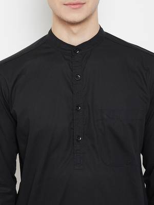 Black woven cotton men-kurtas 5