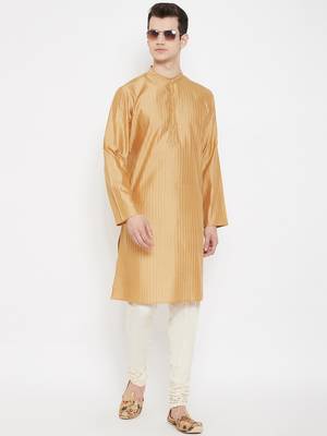 Beige plain cotton silk men-kurtas 2