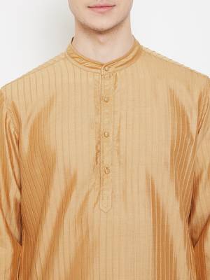 Beige plain cotton silk men-kurtas 5