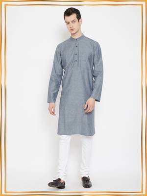 Grey woven cotton men-kurtas 1