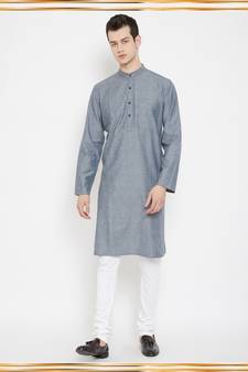 Grey woven cotton men-kurtas