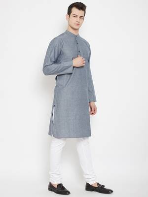 Grey woven cotton men-kurtas 3