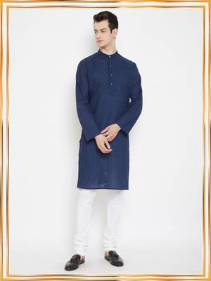 Blue plain cotton men-kurtas 1