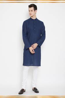 Blue plain cotton men-kurtas