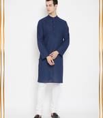 Blue plain cotton men-kurtas