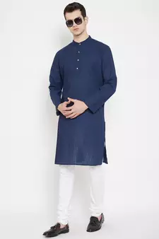 Blue plain cotton men-kurtas
