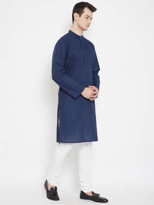 Blue plain cotton men-kurtas 3