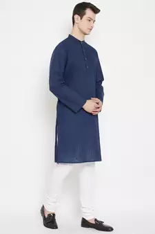 Blue plain cotton men-kurtas