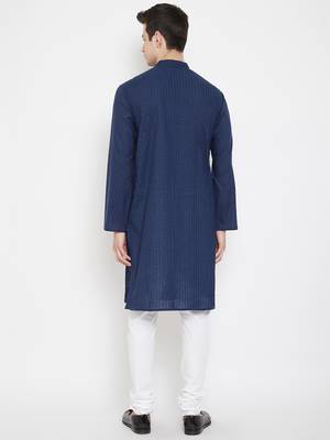 Blue plain cotton men-kurtas 4