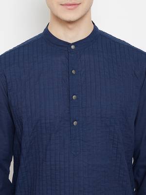 Blue plain cotton men-kurtas 5