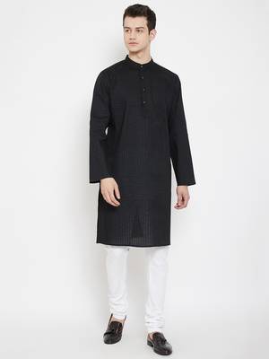 Black plain cotton men-kurtas 1