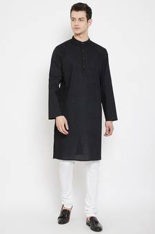 Black plain cotton men-kurtas