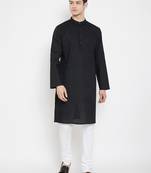 Black plain cotton men-kurtas