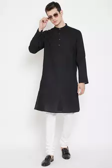 Black plain cotton men-kurtas