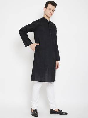 Black plain cotton men-kurtas 3