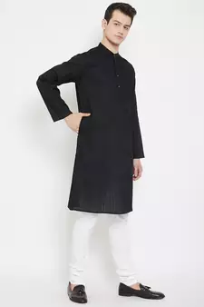 Black plain cotton men-kurtas