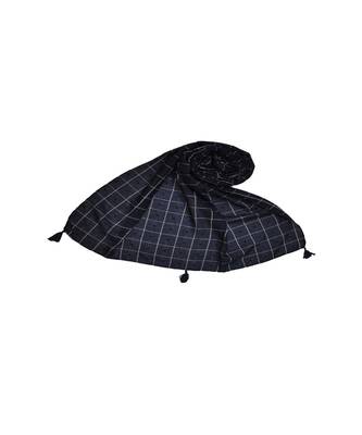 Premium Cotton Fabric - Box Checkered Designer Work Hijab - With 4 Sided Fringe's On The Border - Blue 1