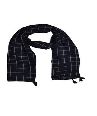 Premium Cotton Fabric - Box Checkered Designer Work Hijab - With 4 Sided Fringe's On The Border - Blue 2