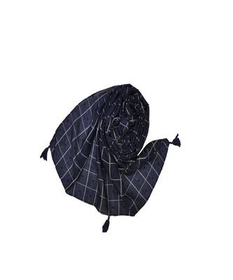 Premium Cotton Fabric - Box Checkered Designer Work Hijab - With 4 Sided Fringe's On The Border - Blue 3