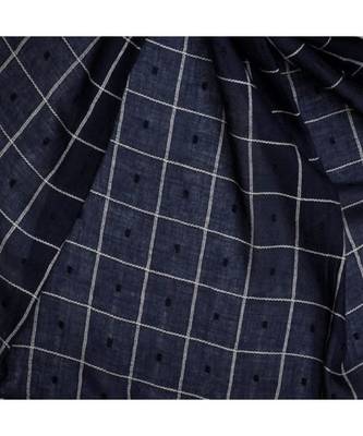 Premium Cotton Fabric - Box Checkered Designer Work Hijab - With 4 Sided Fringe's On The Border - Blue 4