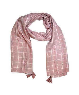 Premium Cotton Fabric - Box Checkered Designer Work Hijab - With 4 Sided Fringe's On The Border - Purple 2