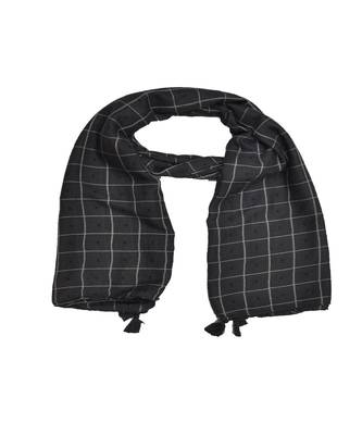 Premium Cotton Fabric - Box Checkered Designer Work Hijab - With 4 Sided Fringe's On The Border - Grey 2