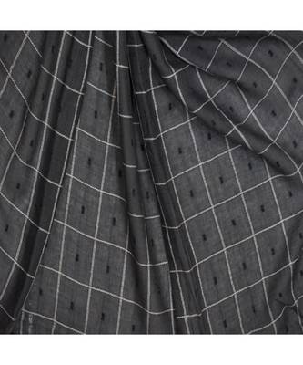 Premium Cotton Fabric - Box Checkered Designer Work Hijab - With 4 Sided Fringe's On The Border - Grey 4