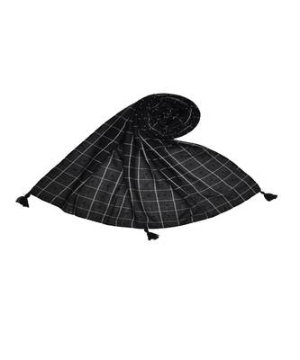 Premium Cotton Fabric - Box Checkered Designer Work Hijab - With 4 Sided Fringe's On The Border - Black 1