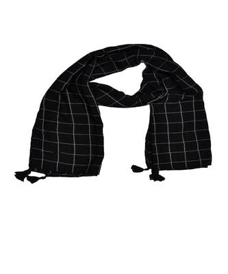 Premium Cotton Fabric - Box Checkered Designer Work Hijab - With 4 Sided Fringe's On The Border - Black 2