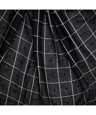 Premium Cotton Fabric - Box Checkered Designer Work Hijab - With 4 Sided Fringe's On The Border - Black 4