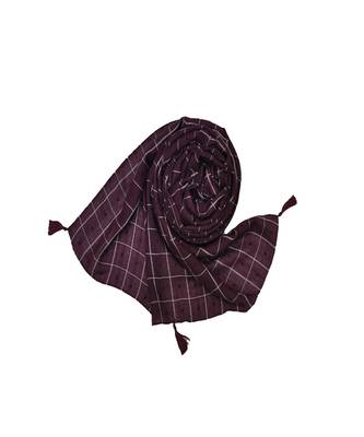 Premium Cotton Fabric - Box Checkered Designer Work Hijab - With 4 Sided Fringe's On The Border - Purple 3