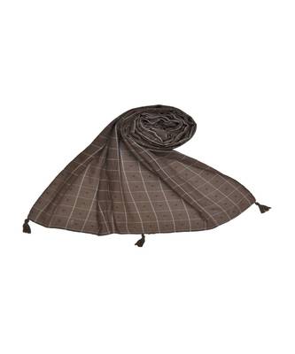 Premium Cotton Fabric - Box Checkered Designer Work Hijab - With 4 Sided Fringe's On The Border - Brown 1