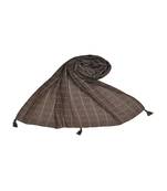 Premium Cotton Fabric - Box Checkered Designer Work Hijab - With 4 Sided Fringe's On The Border - Brown