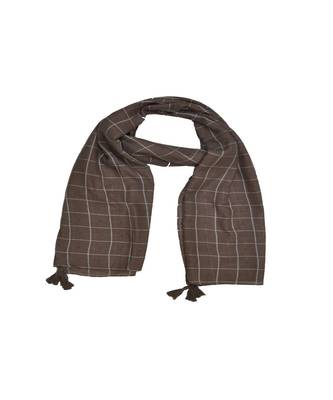 Premium Cotton Fabric - Box Checkered Designer Work Hijab - With 4 Sided Fringe's On The Border - Brown 2
