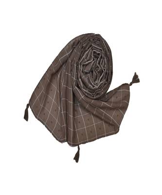 Premium Cotton Fabric - Box Checkered Designer Work Hijab - With 4 Sided Fringe's On The Border - Brown 3