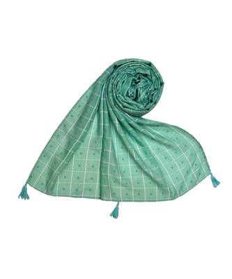 Premium Cotton Fabric - Box Checkered Designer Work Hijab - With 4 Sided Fringe's On The Border - Green 1