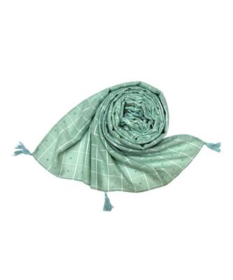 Premium Cotton Fabric - Box Checkered Designer Work Hijab - With 4 Sided Fringe's On The Border - Green 3