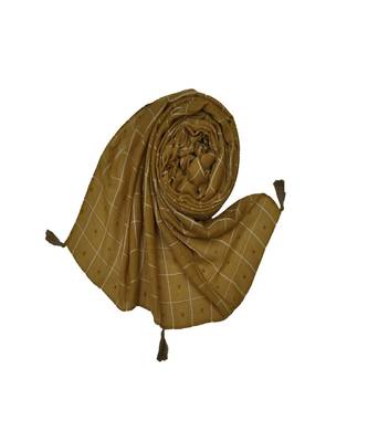 Premium Cotton Fabric - Box Checkered Designer Work Hijab - With 4 Sided Fringe's On The Border - Yellow 3