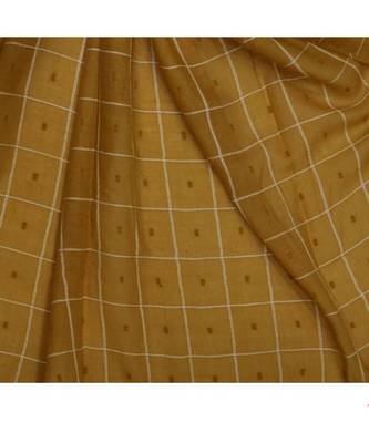 Premium Cotton Fabric - Box Checkered Designer Work Hijab - With 4 Sided Fringe's On The Border - Yellow 4