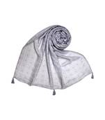 Premium Cotton Fabric - Box Checkered Designer Work Hijab - With 4 Sided Fringe's On The Border - Grey