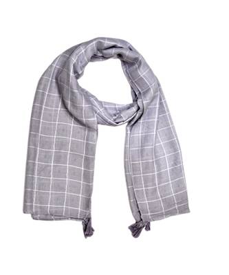 Premium Cotton Fabric - Box Checkered Designer Work Hijab - With 4 Sided Fringe's On The Border - Grey 2