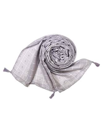Premium Cotton Fabric - Box Checkered Designer Work Hijab - With 4 Sided Fringe's On The Border - Grey 3