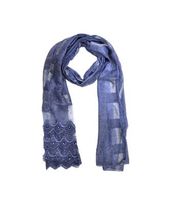 Best Of All Time - Premium Cotton Fabric - Designer 3 Liner Mountain Design Hijab - Pearl On Every Design - Blue 3