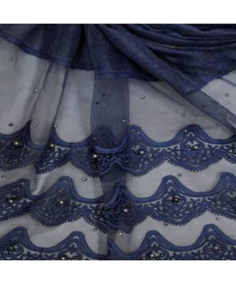 Best Of All Time - Premium Cotton Fabric - Designer 3 Liner Mountain Design Hijab - Pearl On Every Design - Blue 4