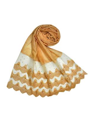 Best Of All Time - Premium Cotton Fabric - Designer 3 Liner Mountain Design Hijab - Pearl On Every Design - Orange 1