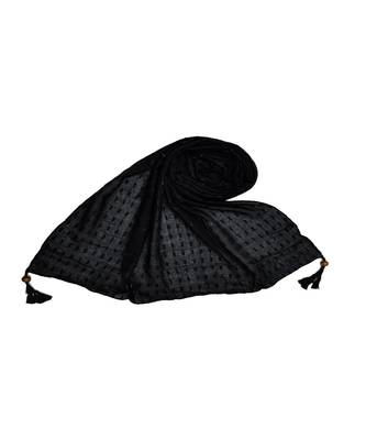 - Shining Silver Liner All Over The Stole - Best For Party Wear - Fringe's On The Border Of The Stole - Black 1
