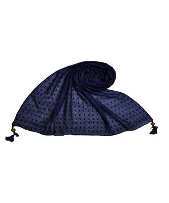 - Shining Silver Liner All Over The Stole - Best For Party Wear - Fringe's On The Border Of The Stole - Blue 1