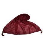 - Shining Silver Liner All Over The Stole - Best For Party Wear - Fringe's On The Border Of The Stole - Maroon