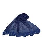 Rich Cotton Fabric - Designer Party Wear Ari Work Hijab - Flower Design and Pearls Over The Stole - Blue