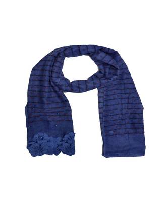 Rich Cotton Fabric - Designer Party Wear Ari Work Hijab - Flower Design and Pearls Over The Stole - Blue 2